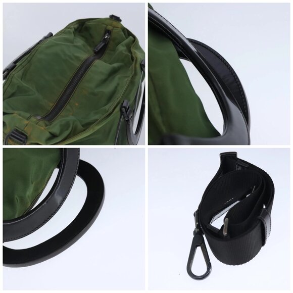 PRADA Hand Bag Nylon leather 2way Khaki Dark Brown Silver Auth 102248 - Picture 16 of 16